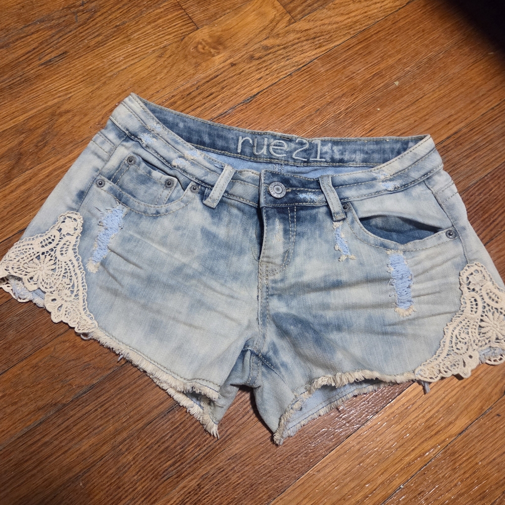 Rue21 Light Blue Jean Shorts with Cream Lace